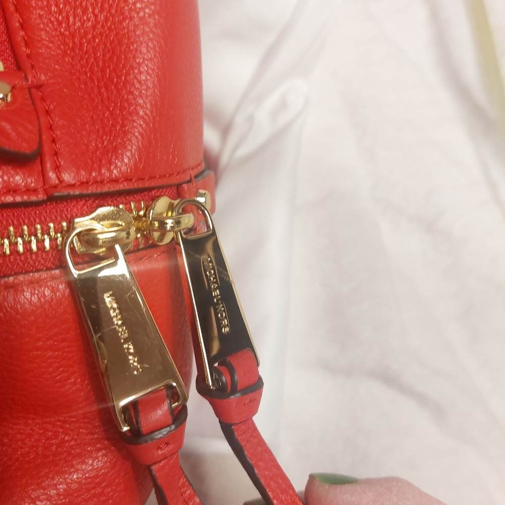 Michael Kors Red Rhea Leather Backpack - Picture 16 of 16